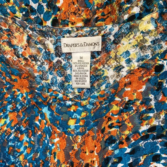 🔷Drapers & Damons Vibrant Colored Flutter 3/4 Sleeve Top Size 1X - Picture 6 of 6